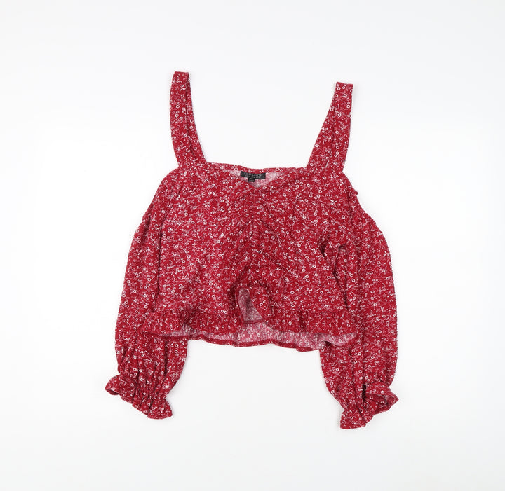 Topshop Red Floral Women's Cropped Blouse UK 14