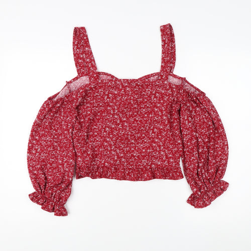 Topshop Red Floral Women's Cropped Blouse UK 14