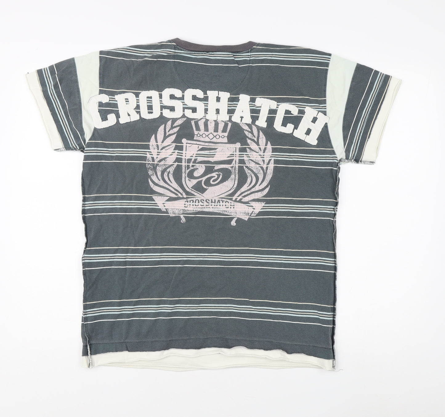 Crosshatch Men's Grey Striped V-Neck T-Shirt L