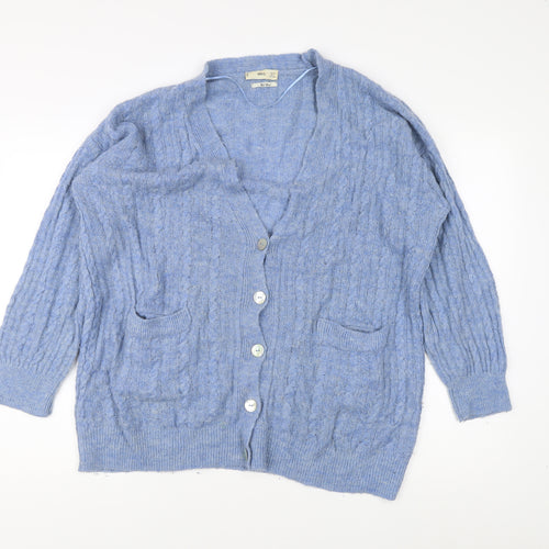 MNG Women's Blue Cardigan Size 10, Button Accent