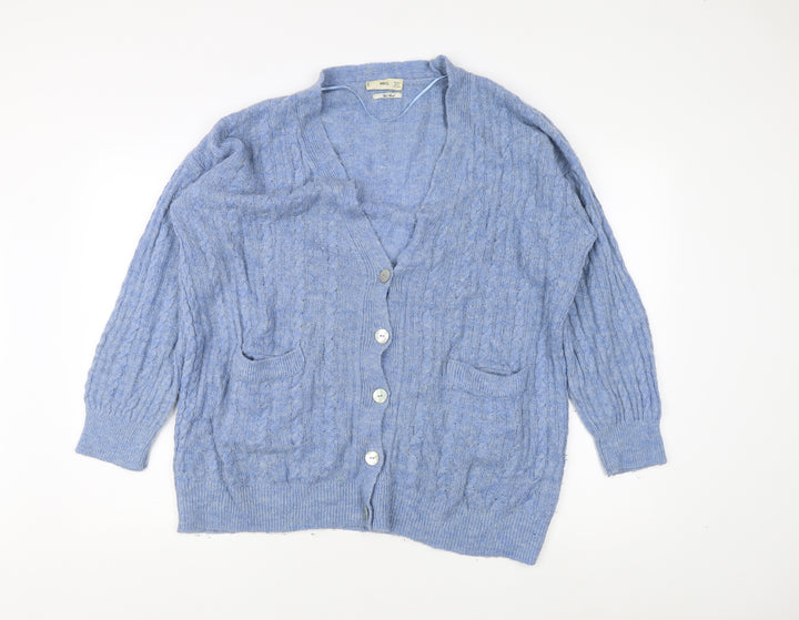 MNG Women's Blue Cardigan Size 10, Button Accent