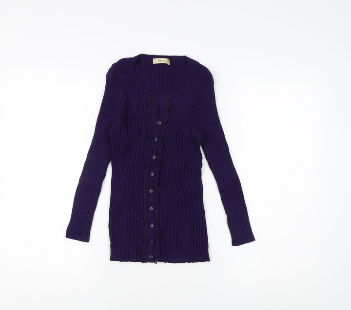 Precis Women's Purple Cardigan - M, Scoop Neck Long Sleeve
