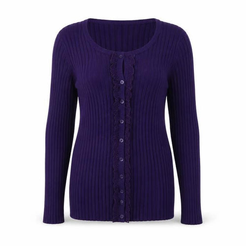 Precis Women's Purple Cardigan - M, Scoop Neck Long Sleeve