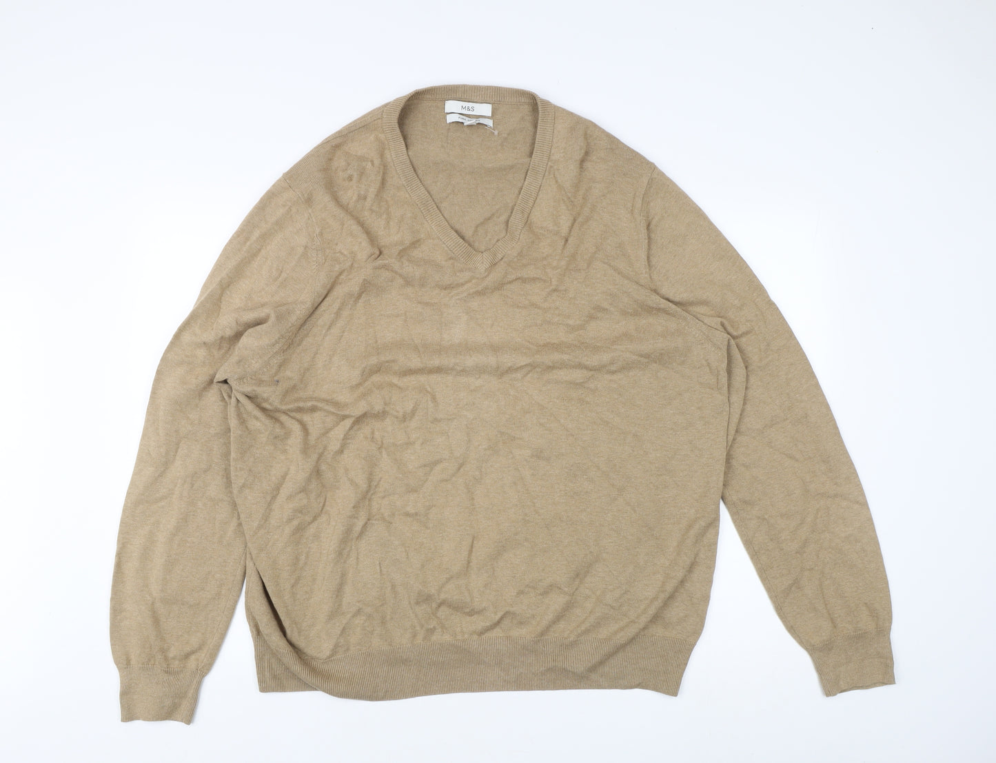 Marks and Spencer Men's Beige 3XL Cotton Pullover Jumper