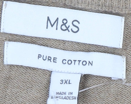 Marks and Spencer Men's Beige 3XL Cotton Pullover Jumper