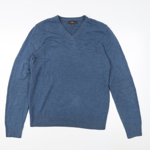 Marks and Spencer Men's Blue V-Neck Pullover Jumper M