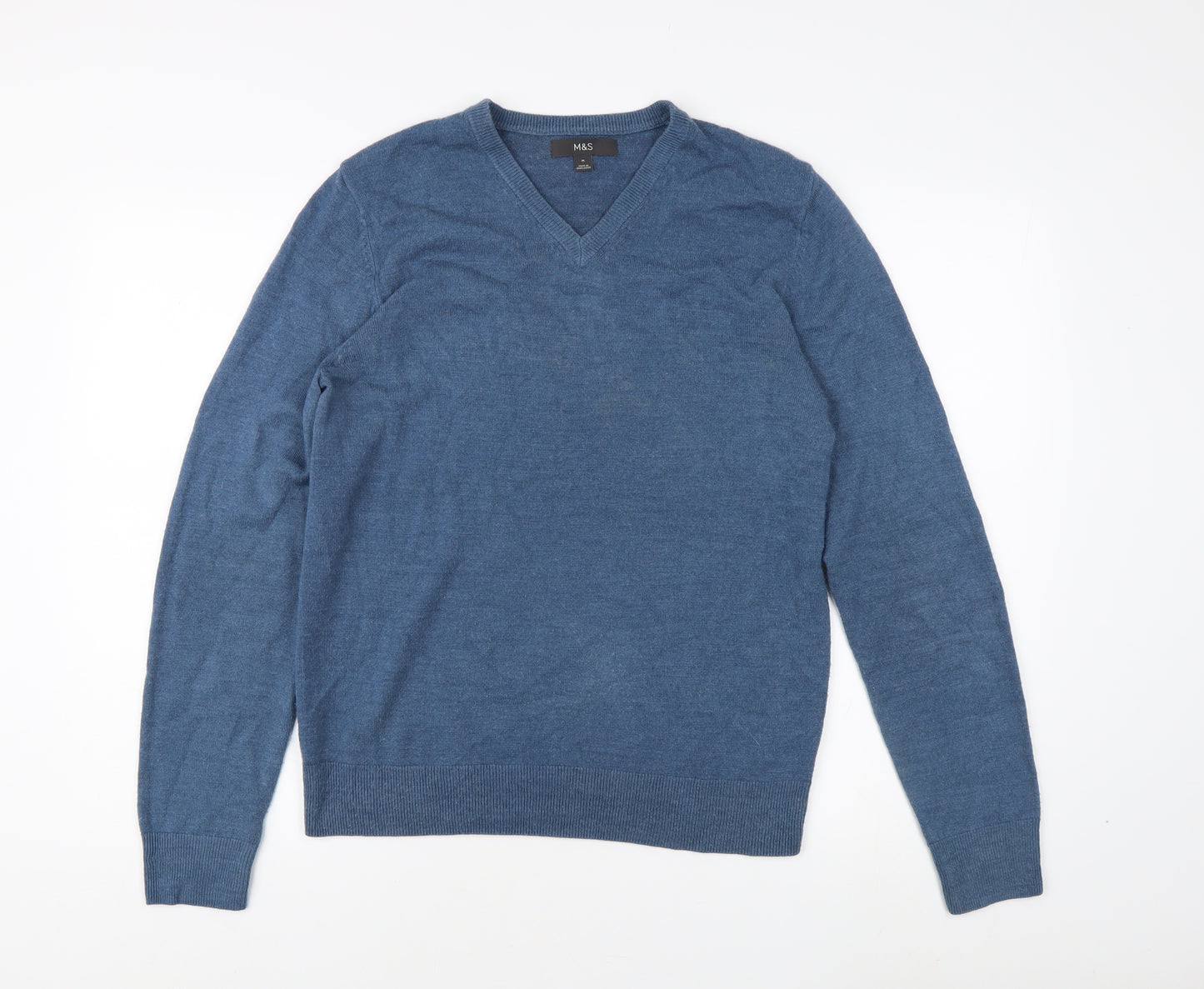 Marks and Spencer Men's Blue V-Neck Pullover Jumper M