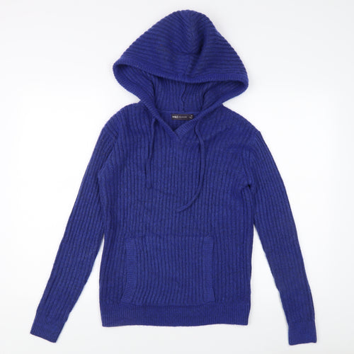 Marks and Spencer Women's Blue Hooded Pullover Jumper XS