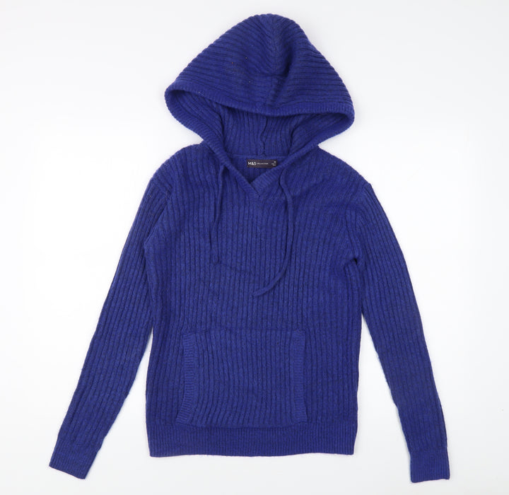 Marks and Spencer Women's Blue Hooded Pullover Jumper XS