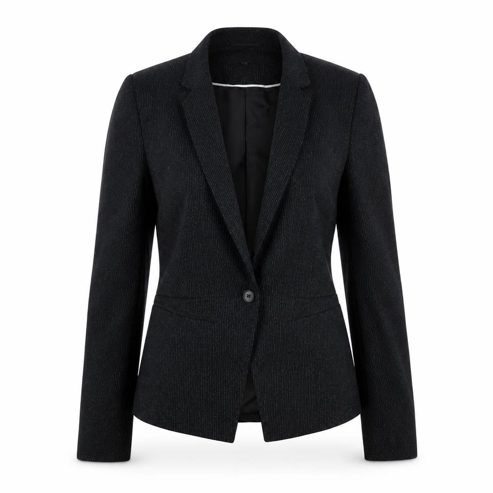 Front view of Next Women's Black Pinstripe Blazer, size 10, Tall