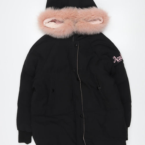 Dora Taobao Women's Black Parka Jacket with Pink Fur Trim - Size M