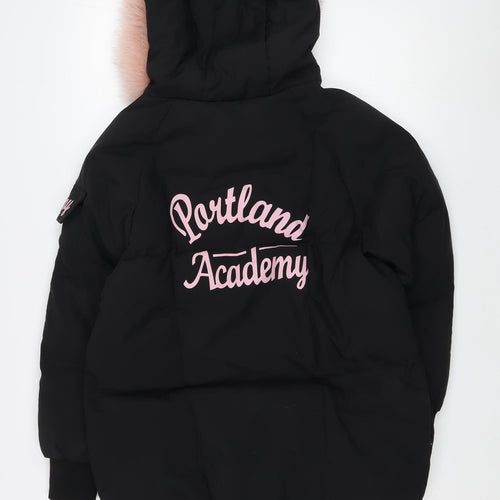 Dora Taobao Women's Black Parka Jacket with Pink Fur Trim - Size M