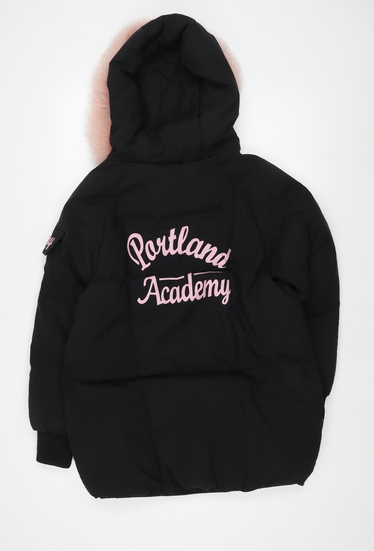 Dora Taobao Women's Black Parka Jacket with Pink Fur Trim - Size M