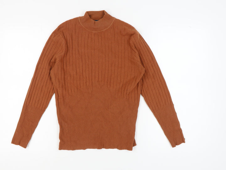 Marks and Spencer Women Brown Mock Neck Pullover Jumper