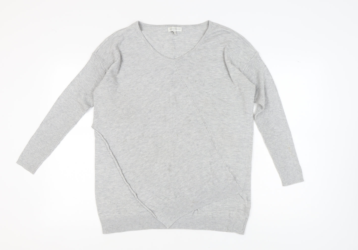 RJR.John Rocha Women's Grey V-Neck Pullover Jumper Size 16