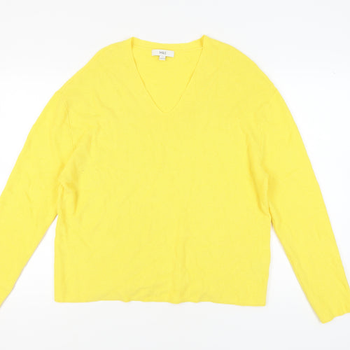 Marks and Spencer Women's Yellow V-Neck Pullover Jumper L
