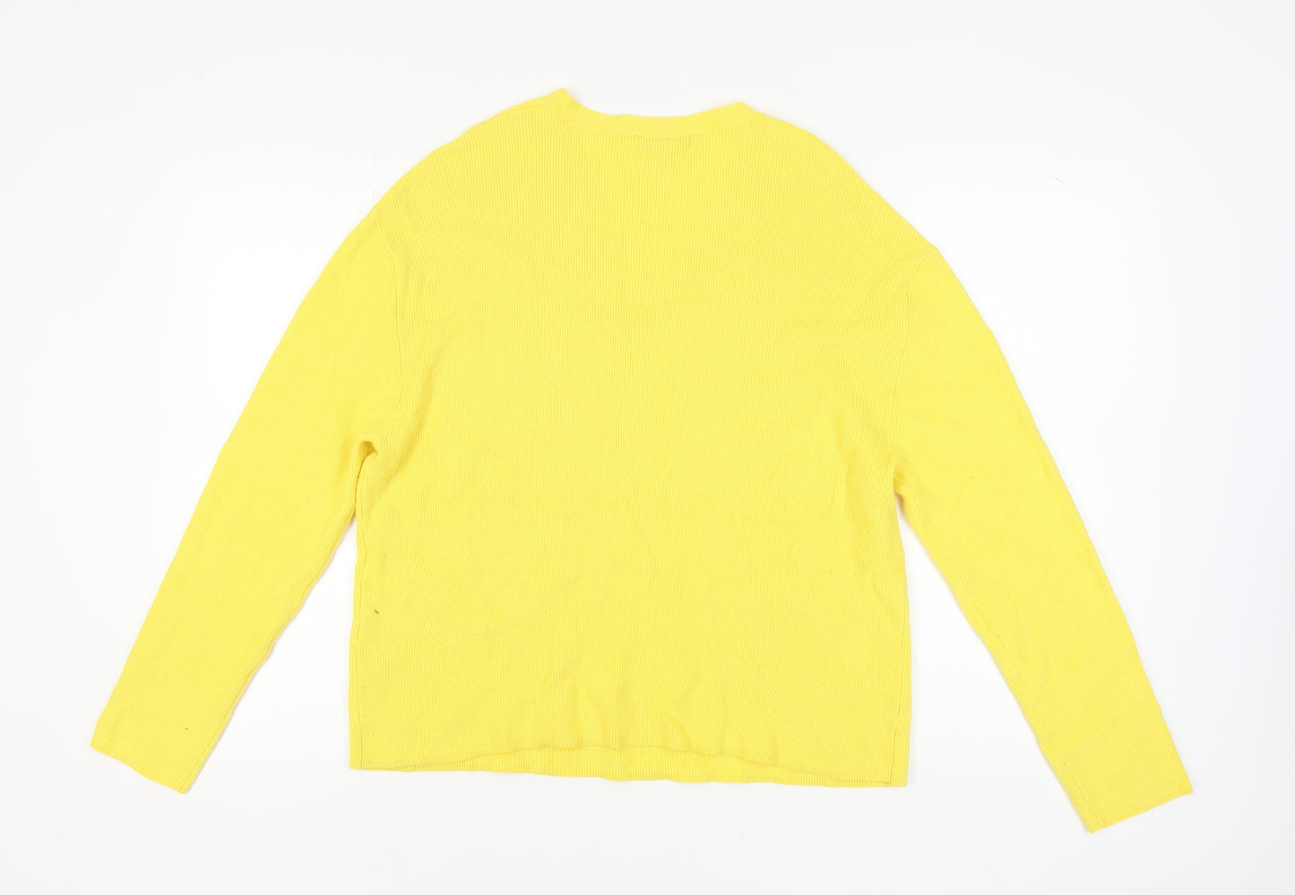 Marks and Spencer Women's Yellow V-Neck Pullover Jumper L