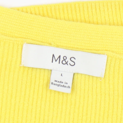Marks and Spencer Women's Yellow V-Neck Pullover Jumper L