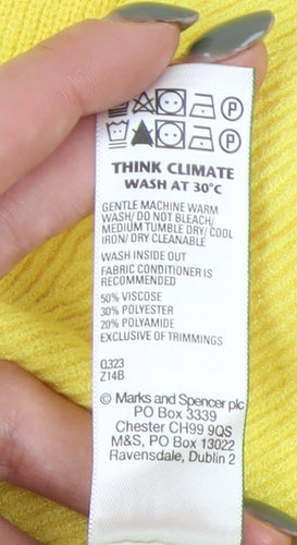 Marks and Spencer Women's Yellow V-Neck Pullover Jumper L