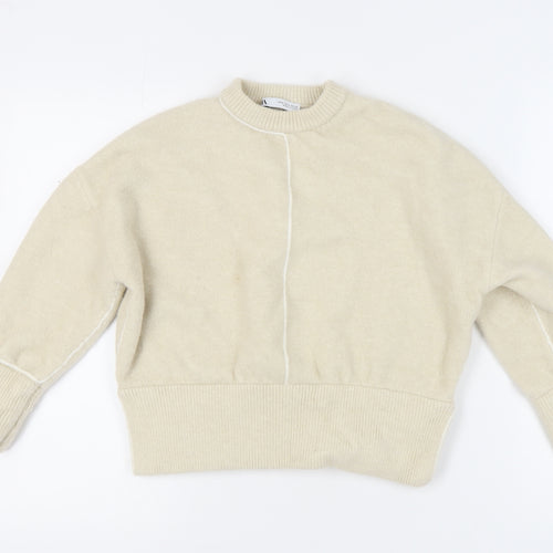 Zara Women's Beige Pullover Jumper, Size 8, Crew Neck