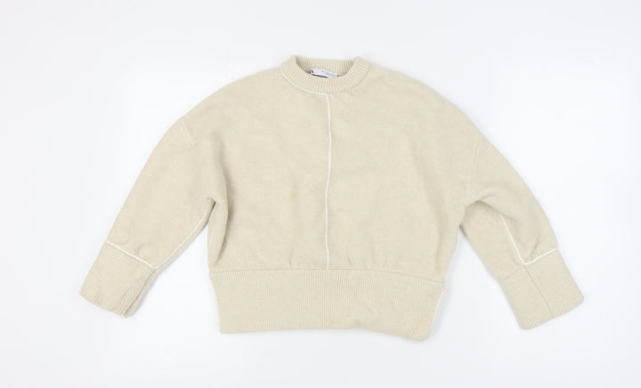 Zara Women's Beige Pullover Jumper, Size 8, Crew Neck