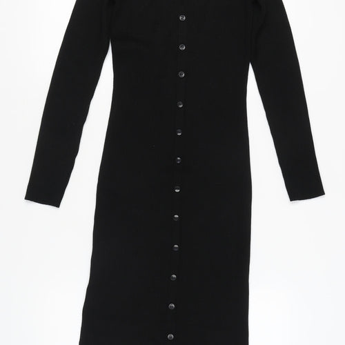 New Look Women's Black V-Neck Bodycon Midi Dress Size 12