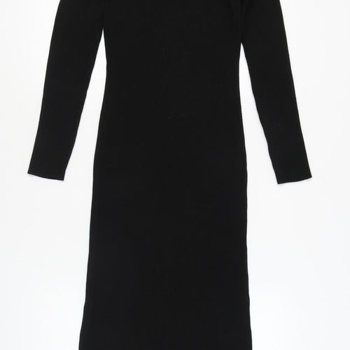 New Look Women's Black V-Neck Bodycon Midi Dress Size 12