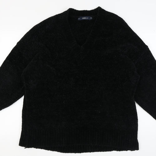 Zara Women's Black V-Neck Pullover Jumper M