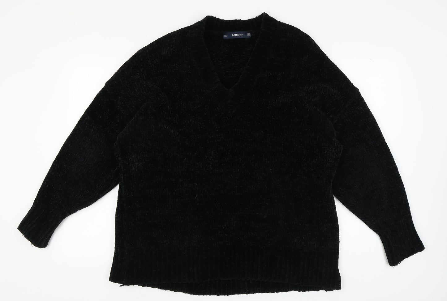 Zara Women's Black V-Neck Pullover Jumper M