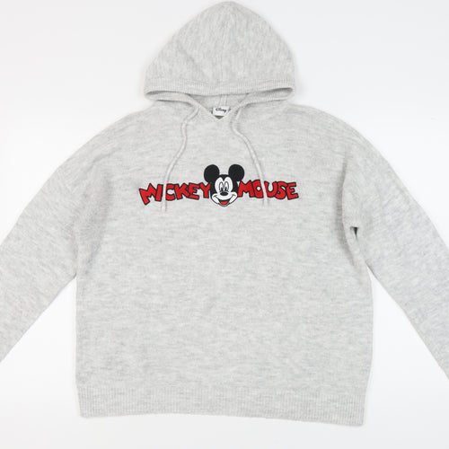 Disney Women's Grey Mickey Mouse Pullover Hoodie Jumper M