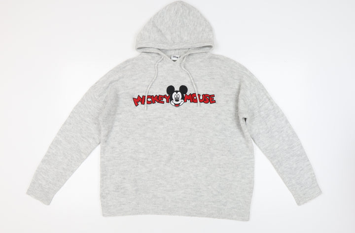 Disney Women's Grey Mickey Mouse Pullover Hoodie Jumper M