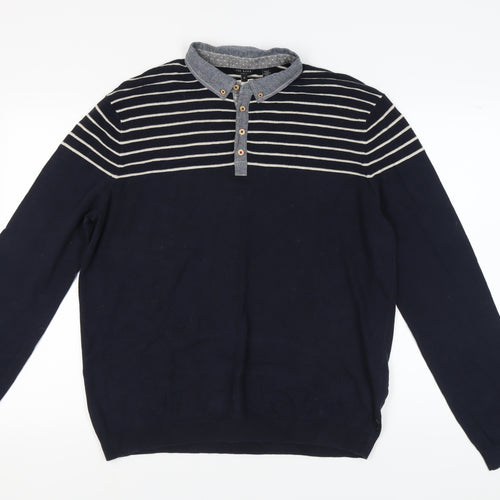 Ted Baker Men's Blue Striped Henley Jumper Size 6
