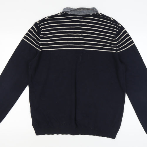 Ted Baker Men's Blue Striped Henley Jumper Size 6
