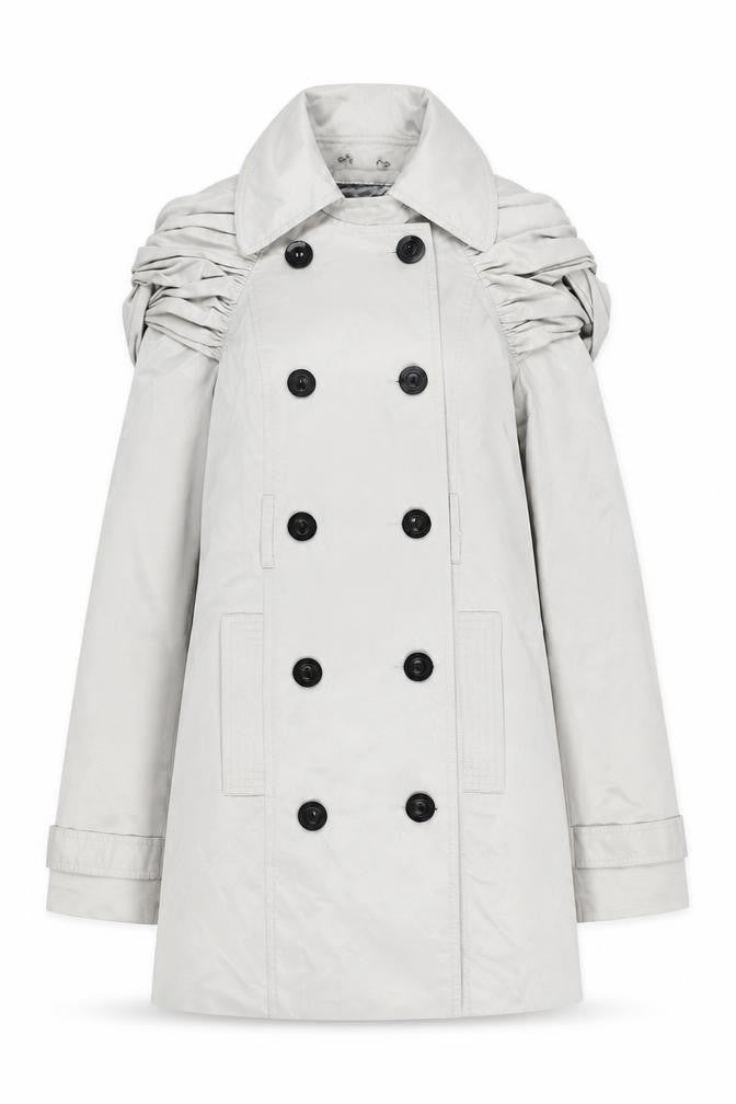 Front view of Lipsy Women's Grey Ruffled Coat, size 10