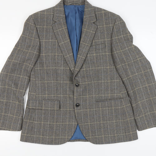 Marks and Spencer Men's Grey Check Blazer, Size 40S