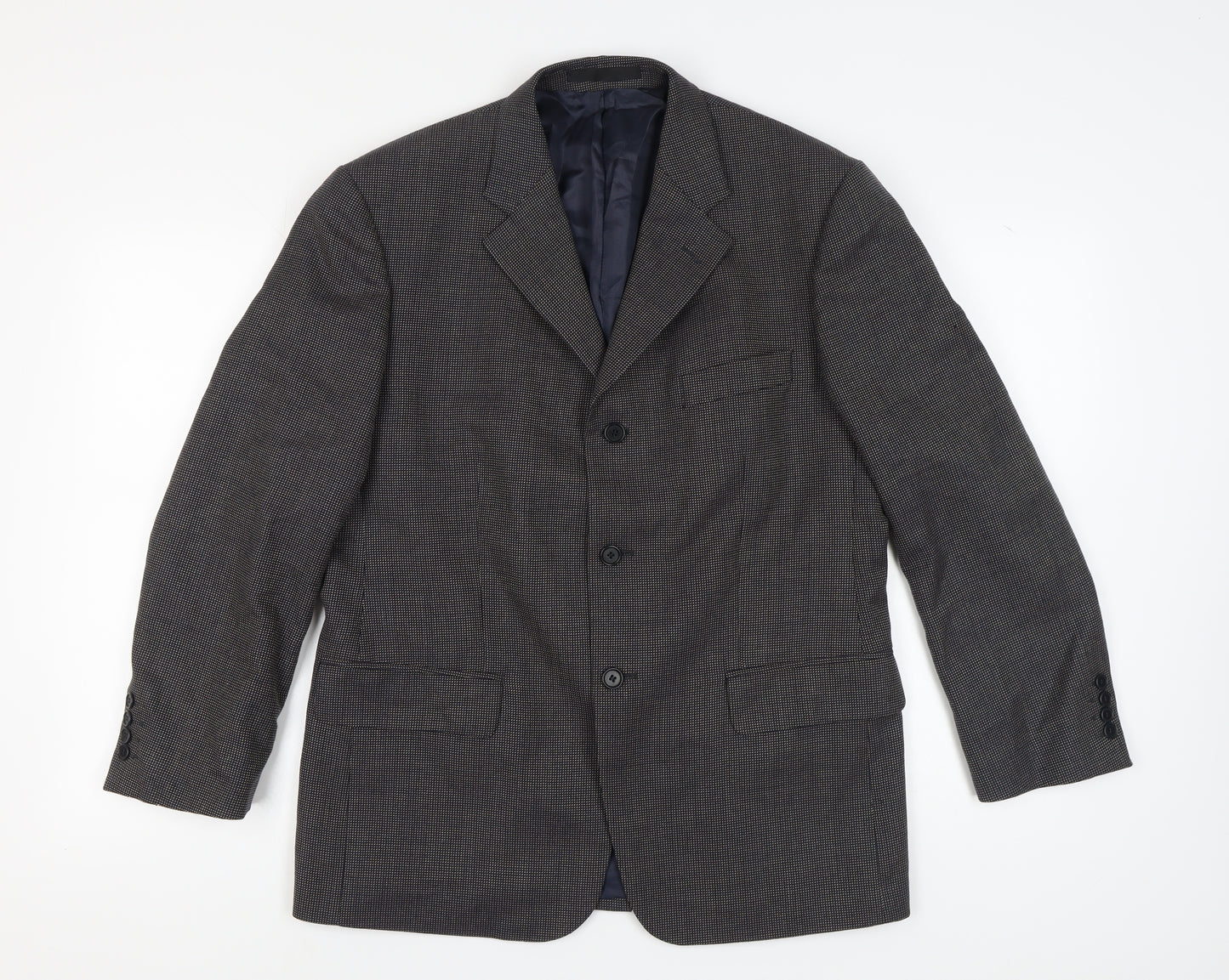 Marks and Spencer Men's Navy Check Wool Silk Blazer 40 Short