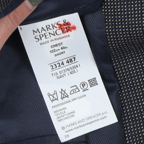 Marks and Spencer Men's Navy Check Wool Silk Blazer 40 Short
