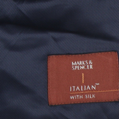 Marks and Spencer Men's Navy Check Wool Silk Blazer 40 Short