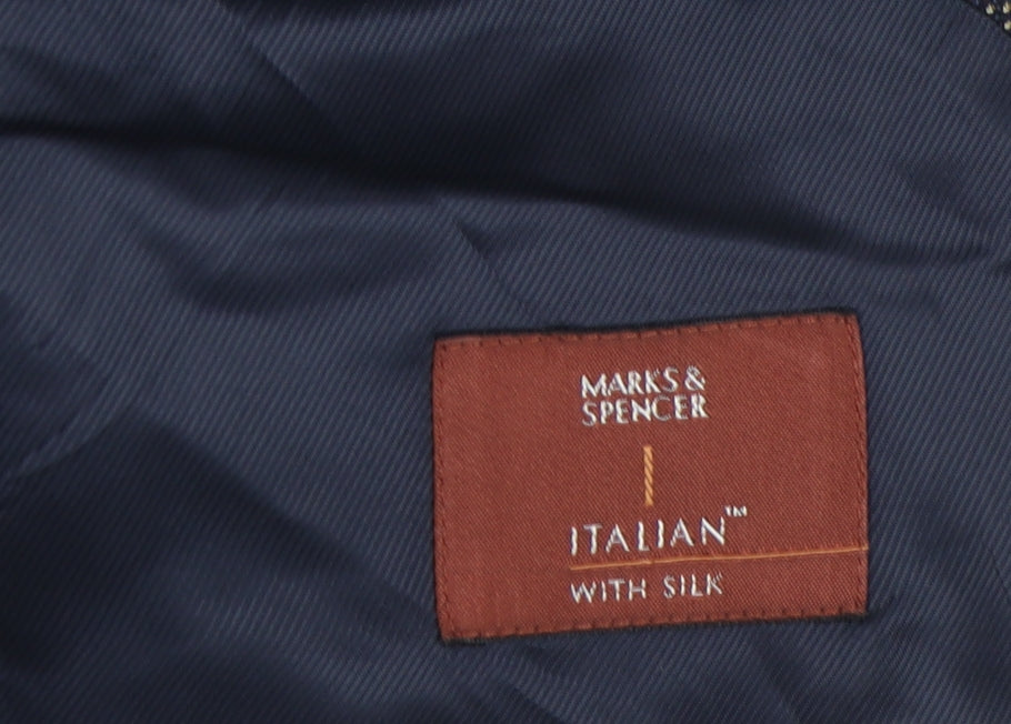 Marks and Spencer Men's Navy Check Wool Silk Blazer 40 Short