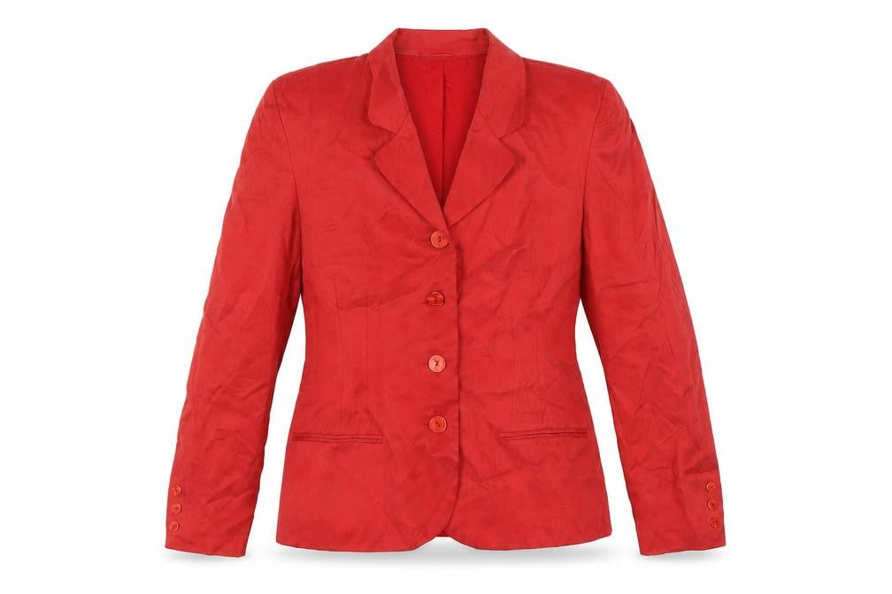 Front view of J. Taylor Women's Red Blazer, size 14, Excellent Condition