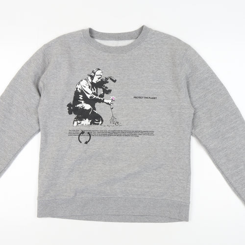 Brandalised Unisex Grey Graphic Pullover Sweatshirt S