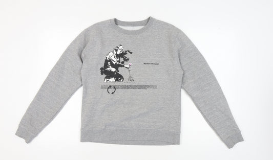 Brandalised Unisex Grey Graphic Pullover Sweatshirt S