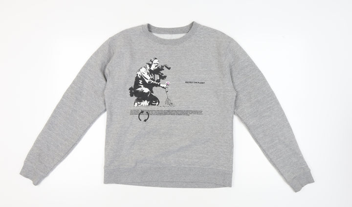 Brandalised Unisex Grey Graphic Pullover Sweatshirt S