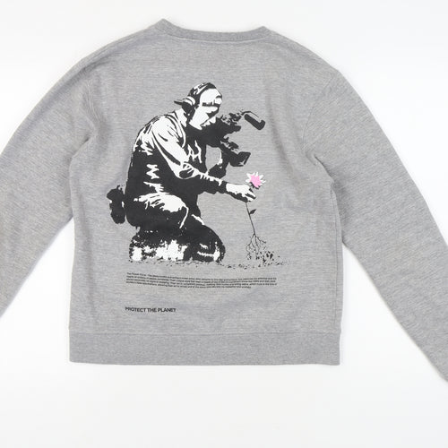 Brandalised Unisex Grey Graphic Pullover Sweatshirt S