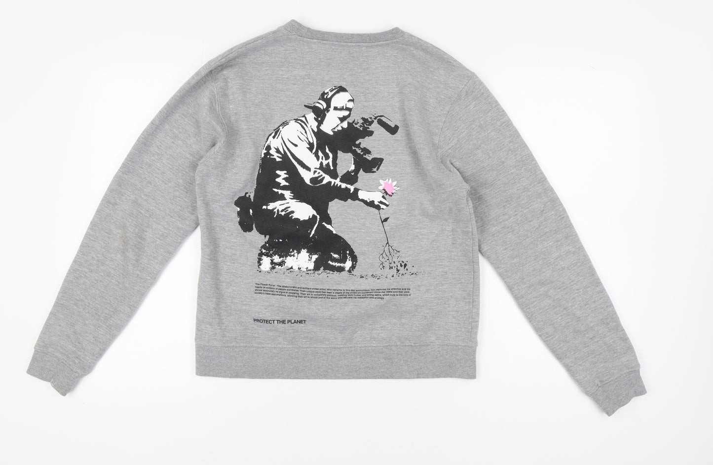 Brandalised Unisex Grey Graphic Pullover Sweatshirt S
