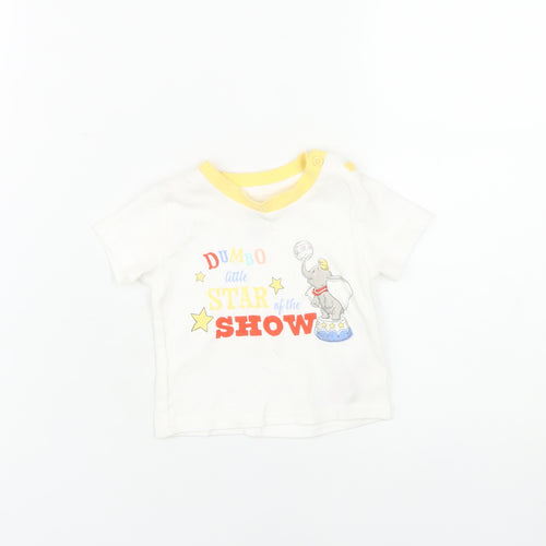 Disney Baby Dumbo T-Shirt, Unisex 3-6M, White Cotton