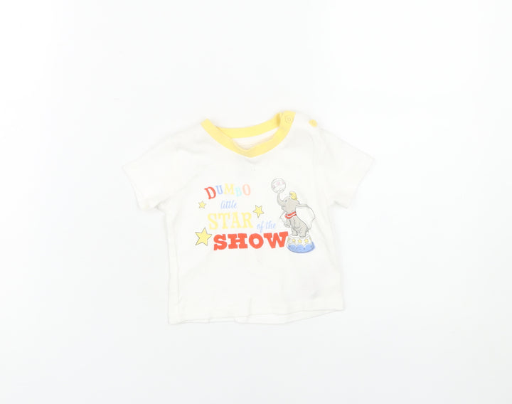 Disney Baby Dumbo T-Shirt, Unisex 3-6M, White Cotton