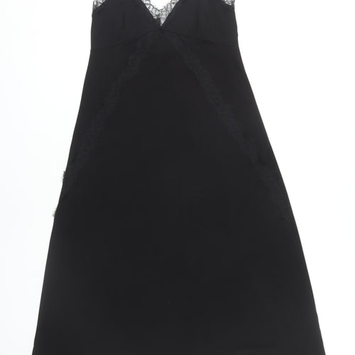 MNG Women's Black Slip Dress, Size 12, V-Neck, Lace Accent