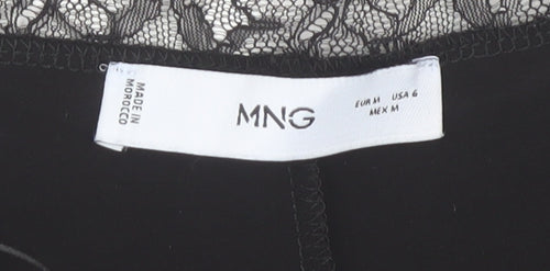 MNG Women's Black Slip Dress, Size 12, V-Neck, Lace Accent