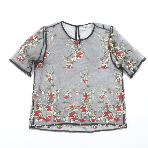 Red Herring Women's Black Floral Blouse, Size 12